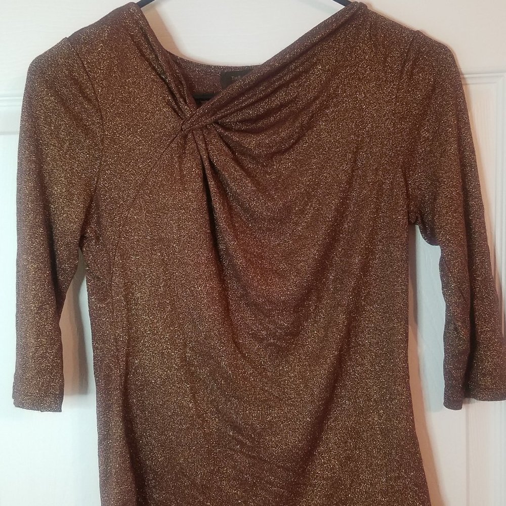 Ann Taylor Brown/Copper Glitter Top Size S